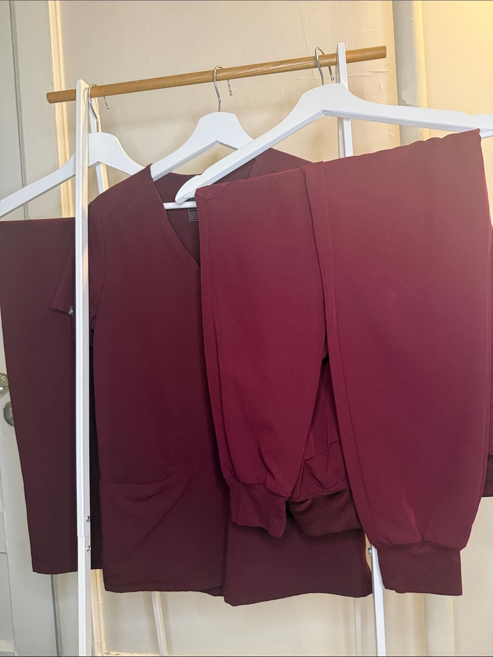 Figs Women's Burgundy Scrub Top and Jogger Pants (x2)